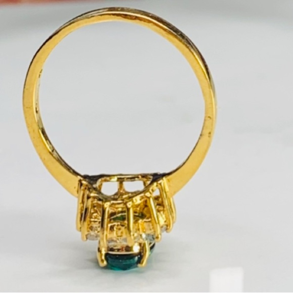 Vintage Princess Diana Inspired Emerald Ring with Diamond Halo - Picture 5 of 6
